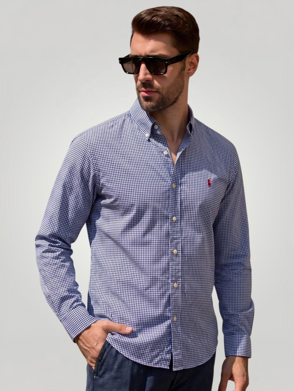 Ralph Lauren Shirt Mens XXL Blue Gingham Check Classic Fit Button‎ Down Down